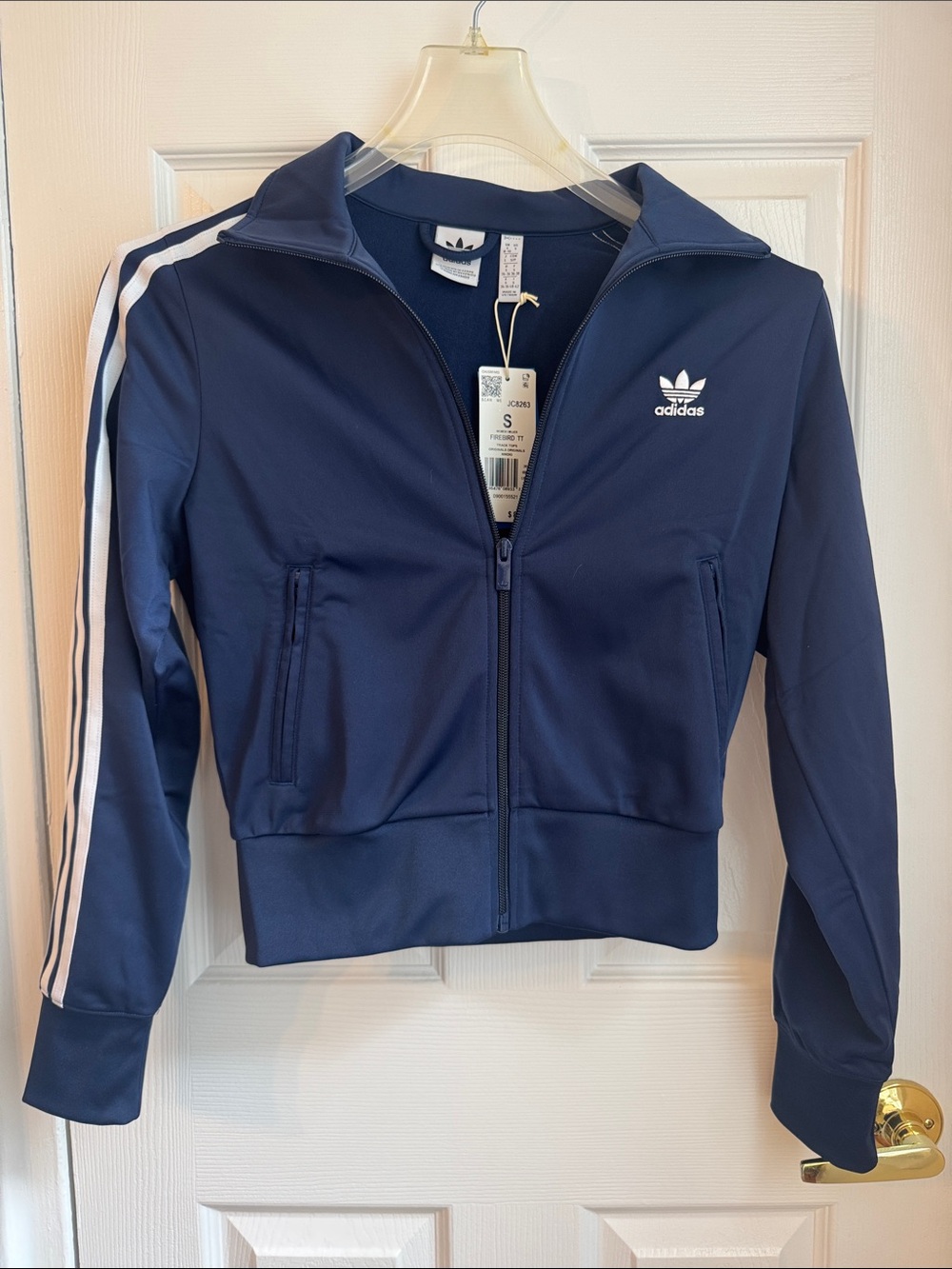 adidas Navy Blue Track Jacket with White Stripes